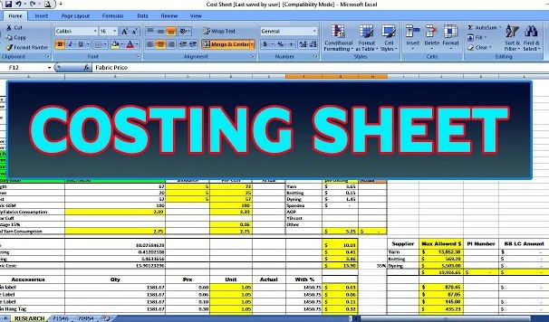 Costing Sheet for Garment